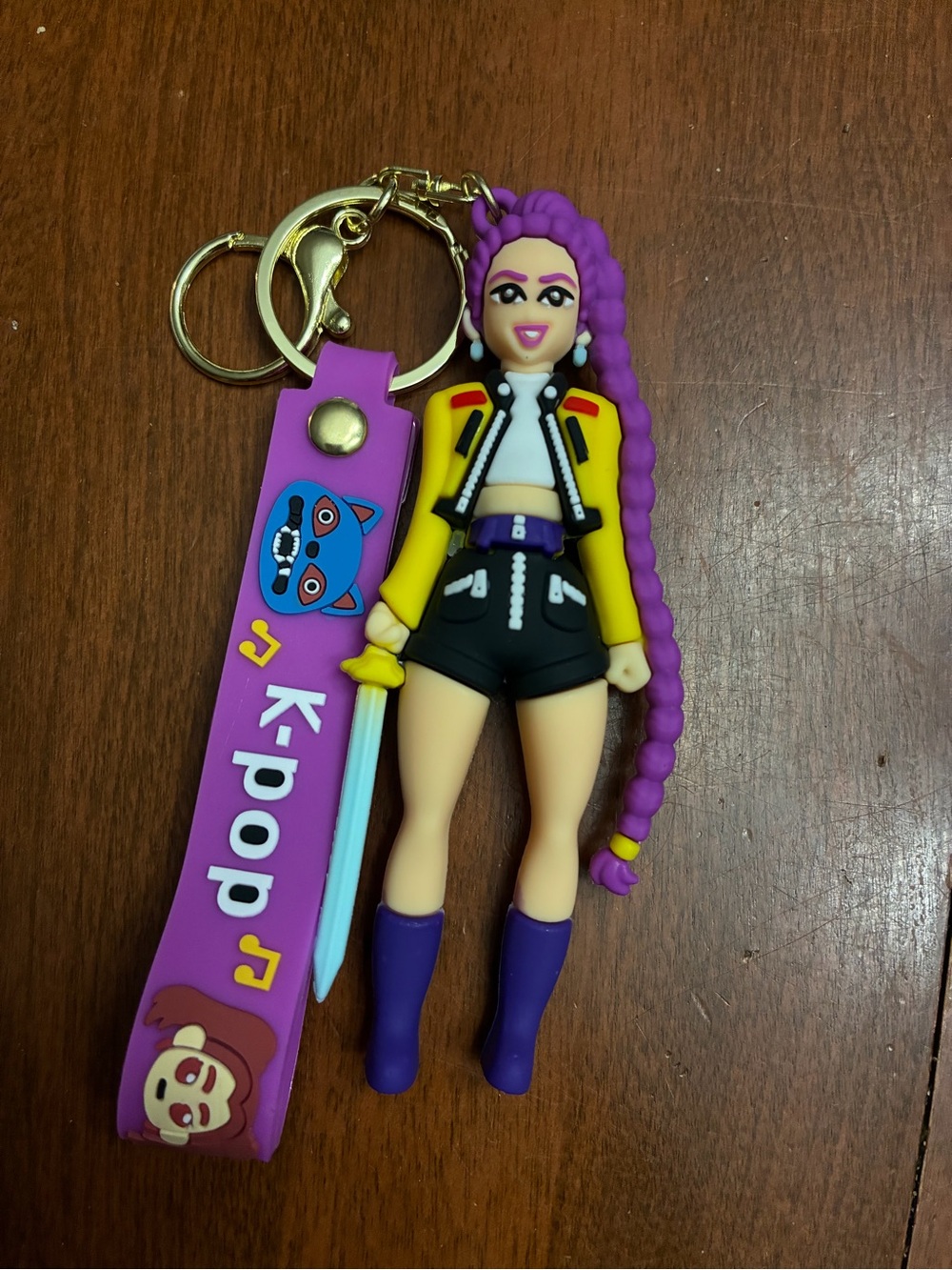 Purple K-Pop Doll Keychain with Yellow Jacket
